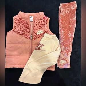Nike Pink and Cream Leopard Print Vest, shirt and leggings set